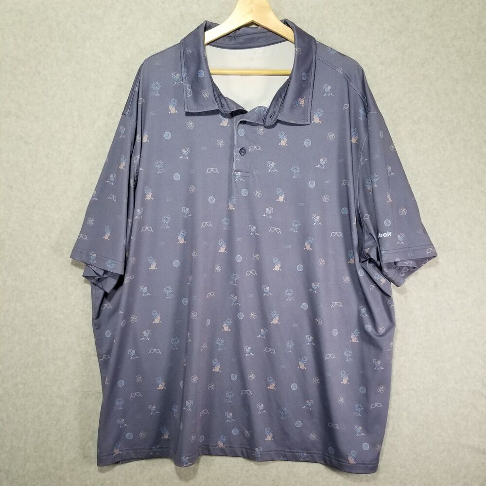 Reebok Shirt Polo XXXL Blue Party Cocktail Sunglass All Over Print Golf Stretch